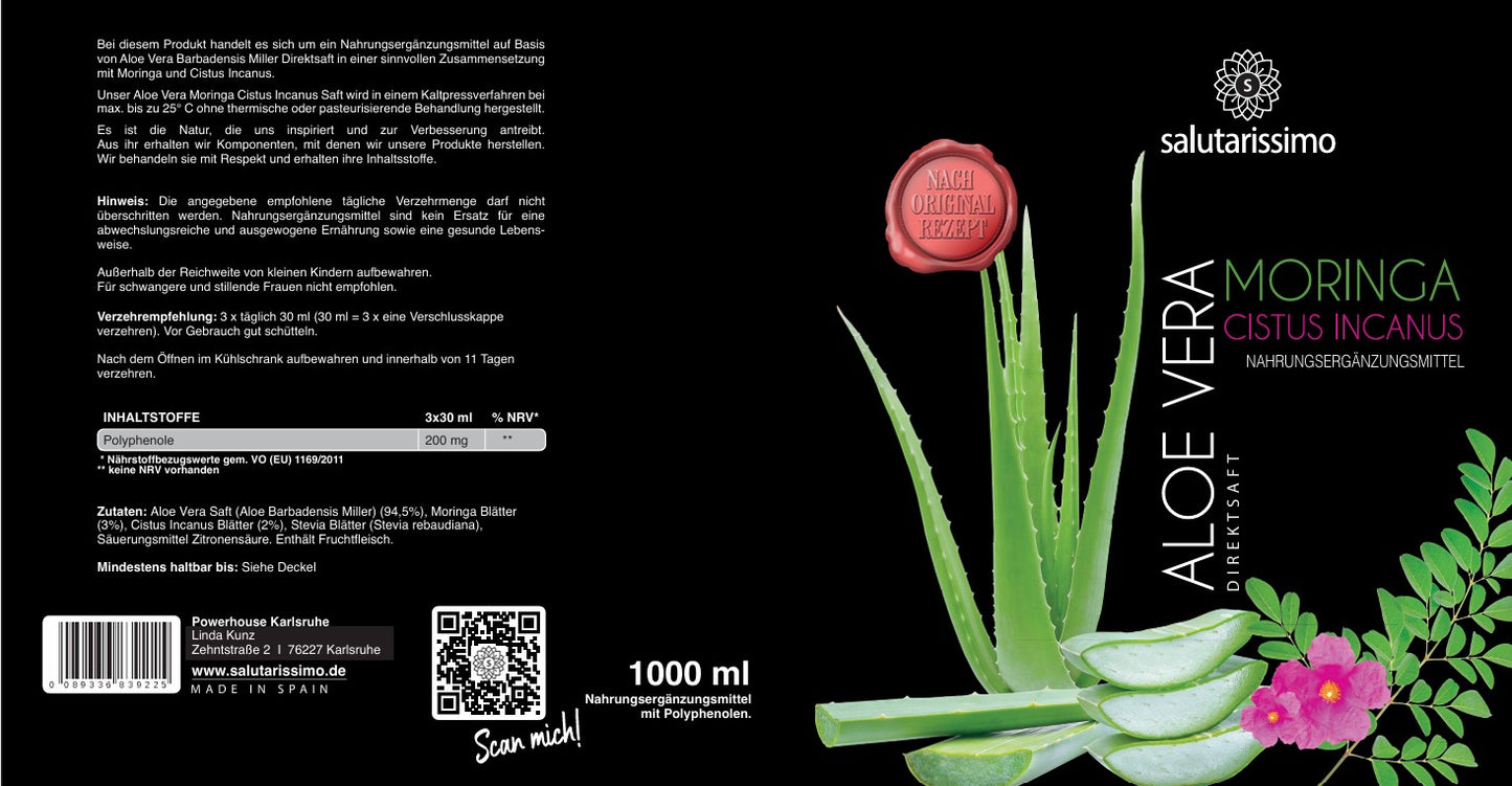Aloe Vera mit Moringa und Cistus Incanus, 8 x 1000ml